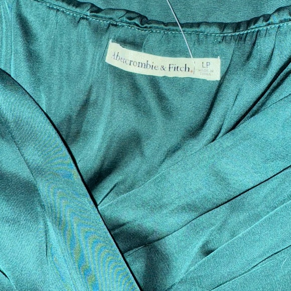 Abercrombie & Fitch A&F Satin Green Draped Wrap Midi Dress Large Petite - Picture 7 of 12